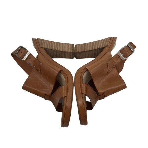 Via Spiga Tan Leather Square Toe Block Heel Sandals Size 6 Women’s - Picture 6 of 8